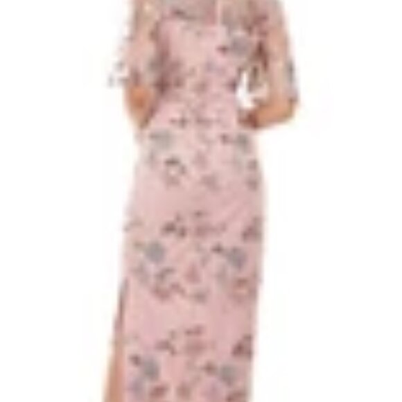 JS Collections Daphne Flutter Sleeve Column Sheath Blush Multi Color Gown Discou - Picture 2 of 14